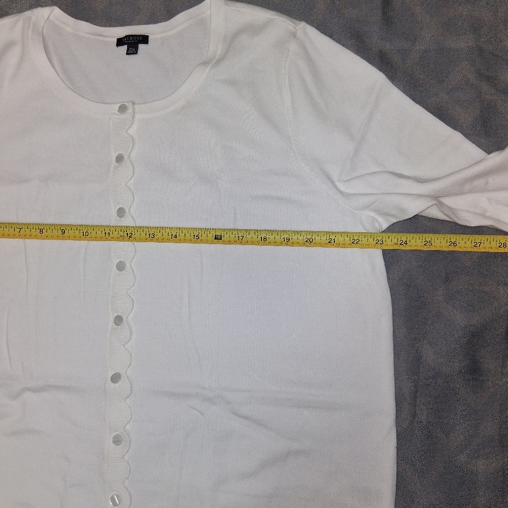 Talbots Plus Petite Women Size 2XP White Scalloped Button-Down Shirt - Picture 4 of 16